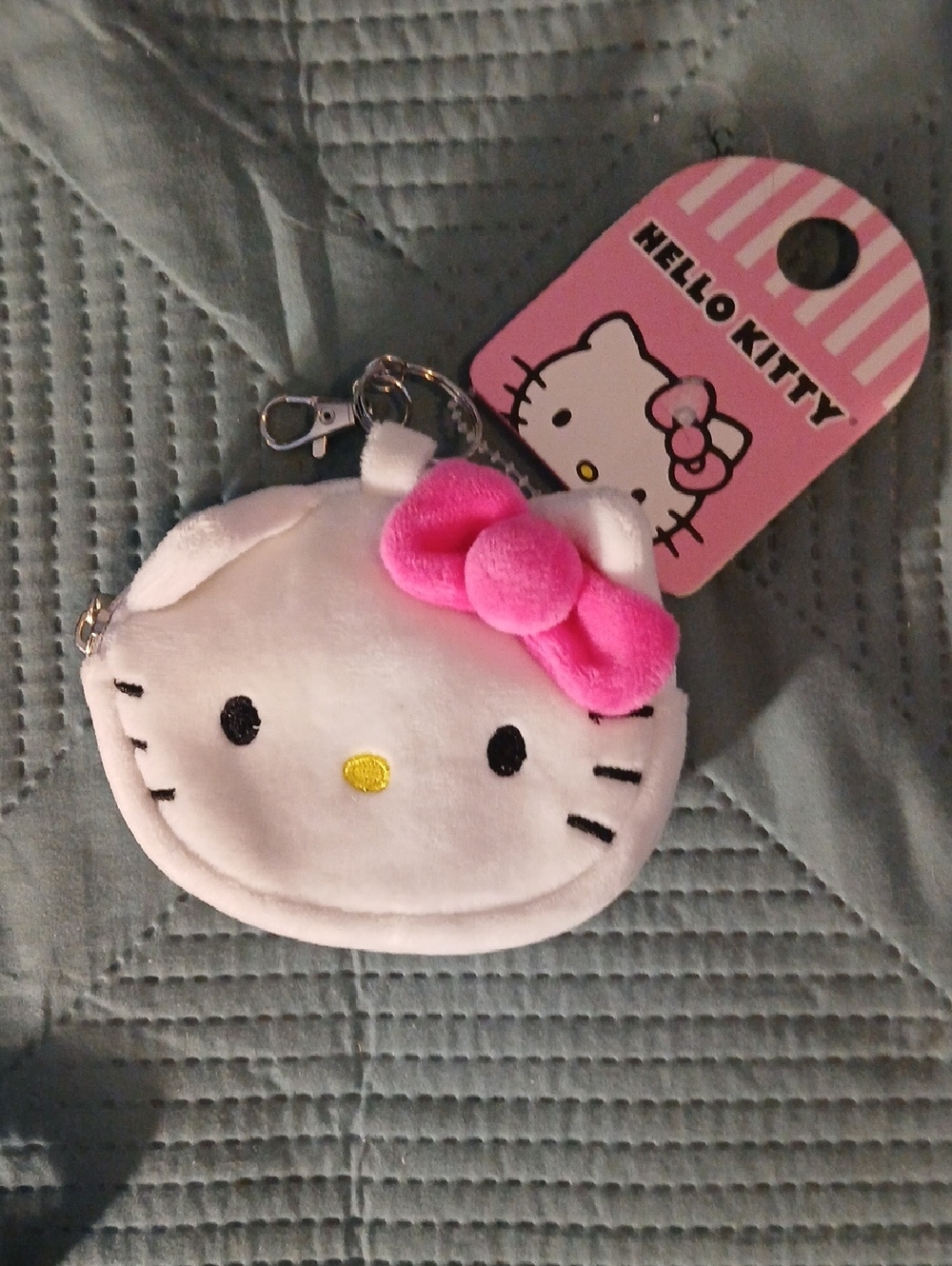 Hello Kitty White Plush Coin Purse with Pink Bow Keychain